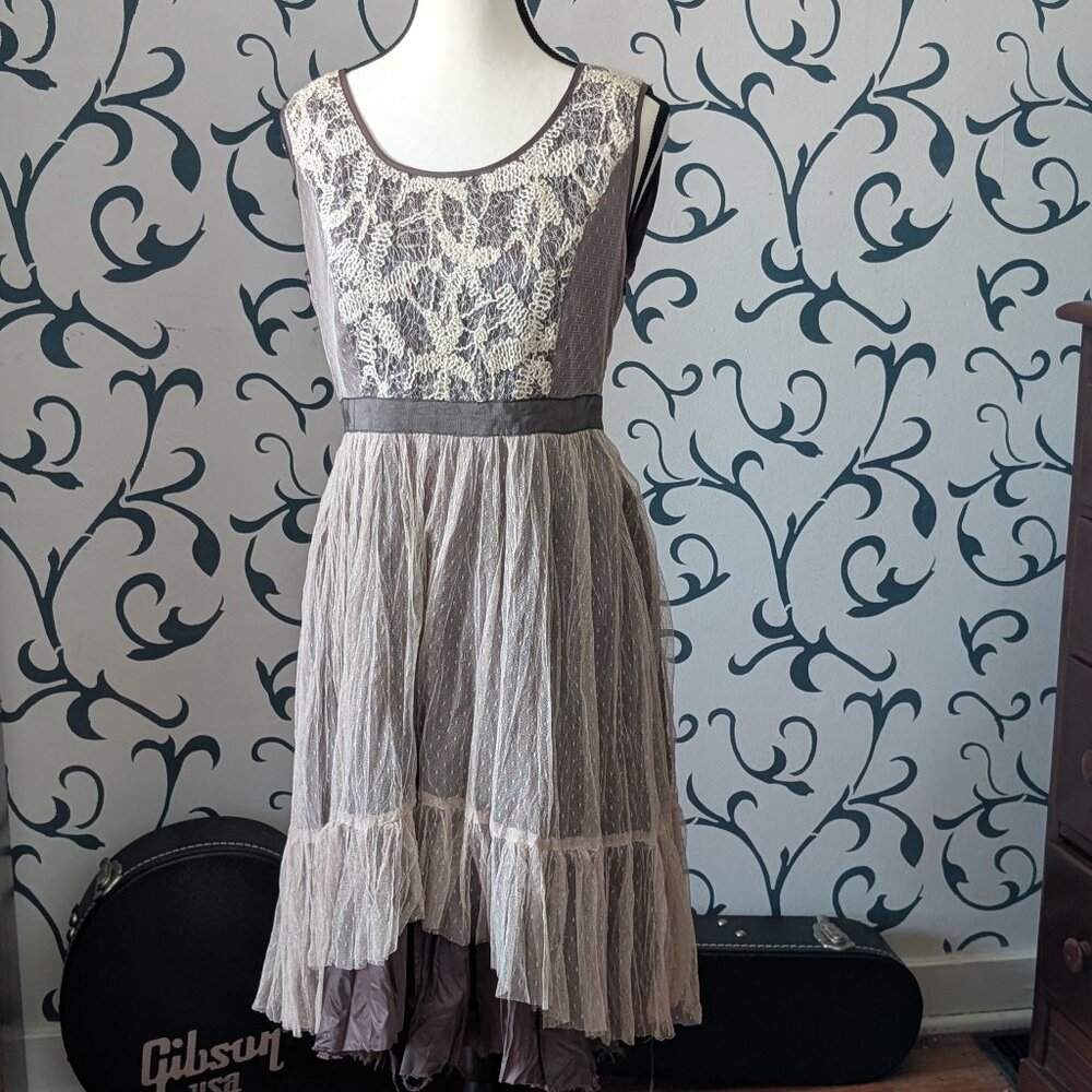 Ryu Whimsical Brown Lace & Tulle Tiered Dress
